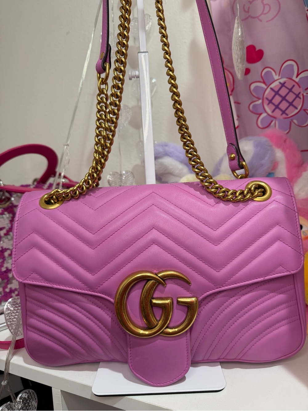 Gucci Pink Quilted GG Marmont Shoulder Bag with Gold Hardware